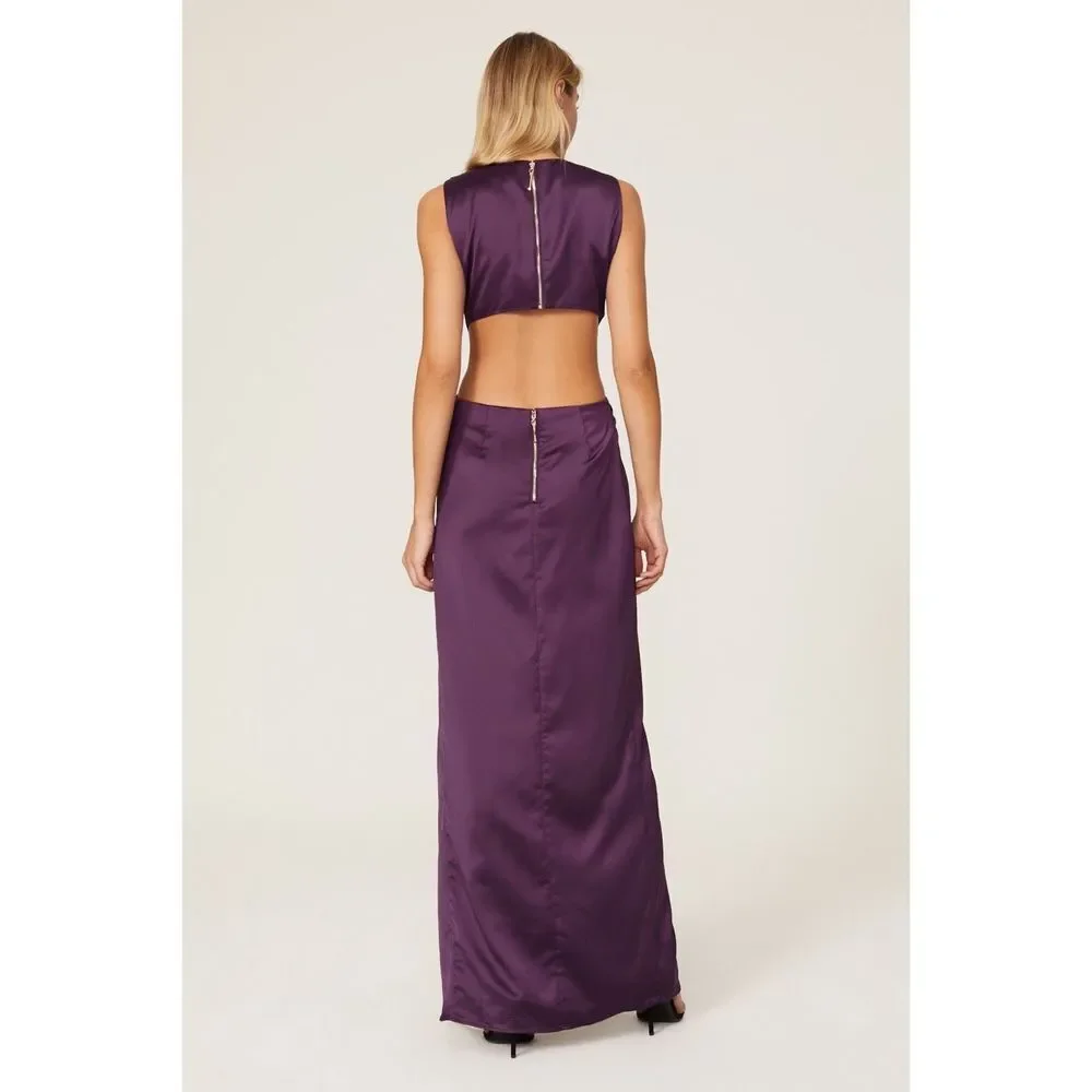 One 33 Social Women's Purple Sleeveless Cutout Satin Column Gown Maxi Dress Sz 6